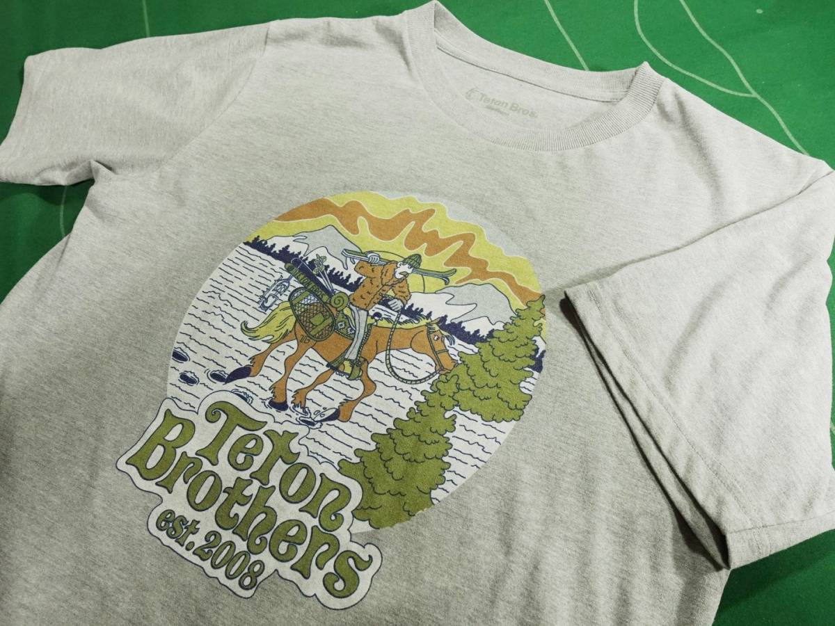 ▲TETON BROS. ポリエステル100% Teton Brothers 2008ロゴ 半袖 Tシャツ ミックスグレー M 美品!!!▲