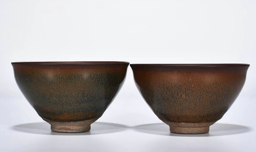 多寶屋】BA879□迫力珍品!宋時代 建窯曜変 兎毫盞茶碗2客 供御款□高