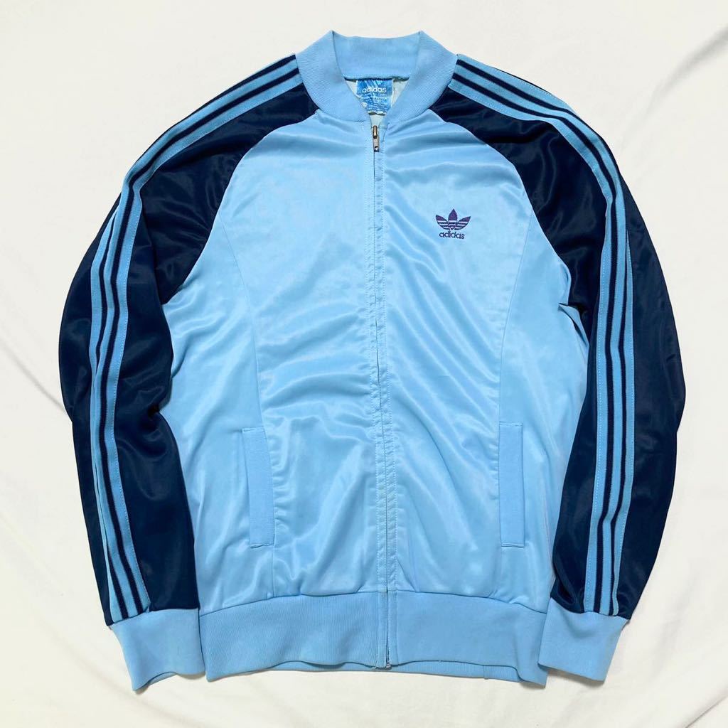 希少 70s adidas VENTEX ATPジャージ 水色×紺 アディダス ジャージ トラック ジャケット 70年代 フランス製 ビンテージ  ネイビー 水色