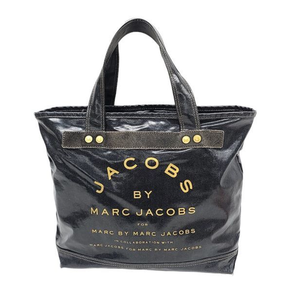 410001 MARC BY MARC JACOBS コーティング コットン トートバッグ デニム調 ブラック マークバイマークジェイコブス レディース_画像1