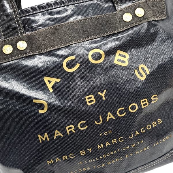 410001 MARC BY MARC JACOBS コーティング コットン トートバッグ デニム調 ブラック マークバイマークジェイコブス レディース_画像7