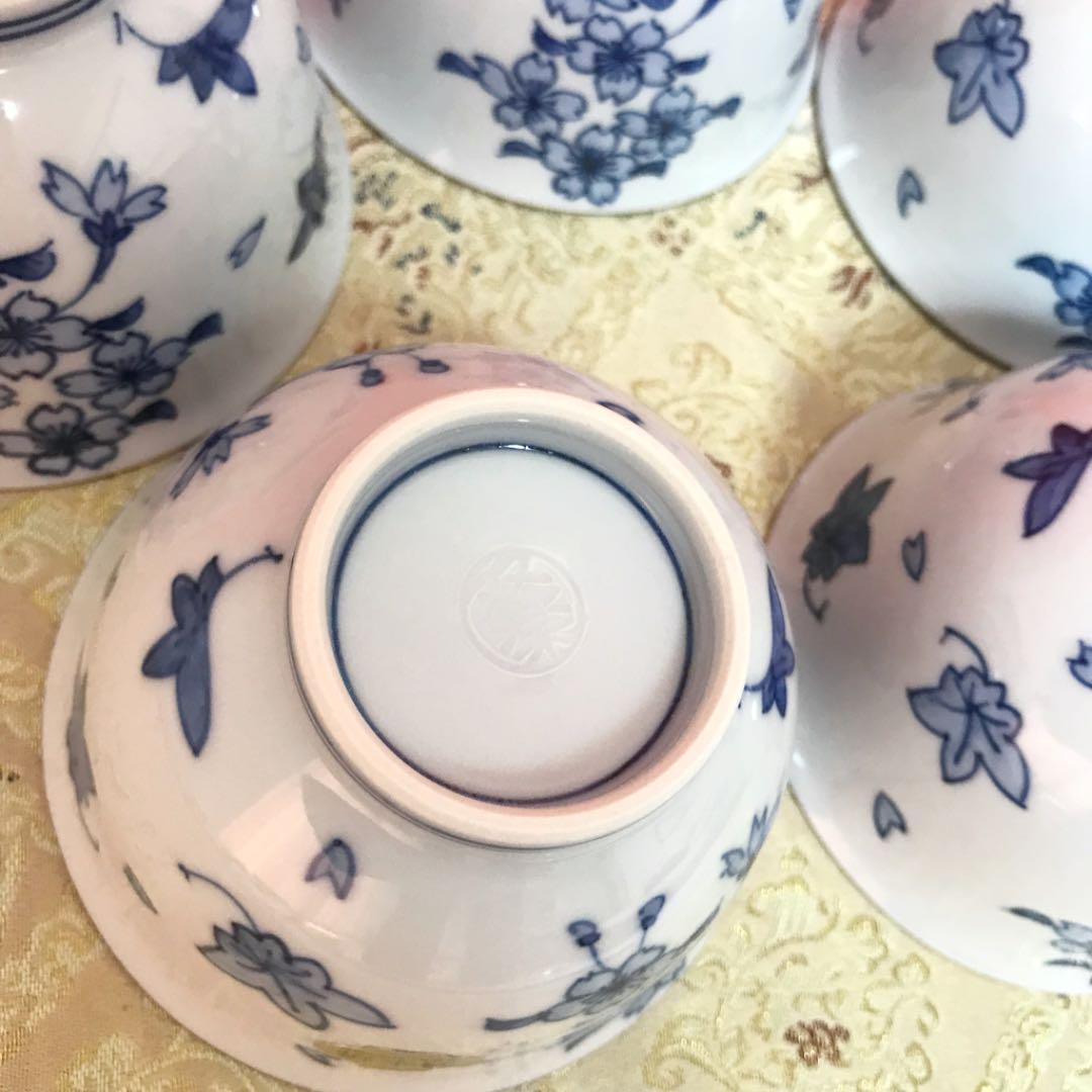 未使用保管品京焼 清水焼 双楽窯(雙楽窯)染付雲錦 汲出茶碗揃 5客