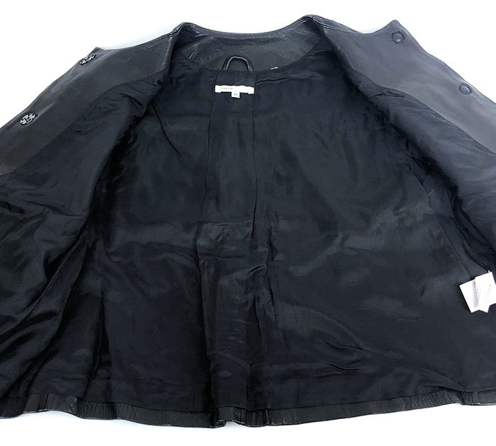▼VINCE ヴィンス ノーカラー ラムレザー ジャケット 七分袖 ブラック サイズXS RA6093_画像5