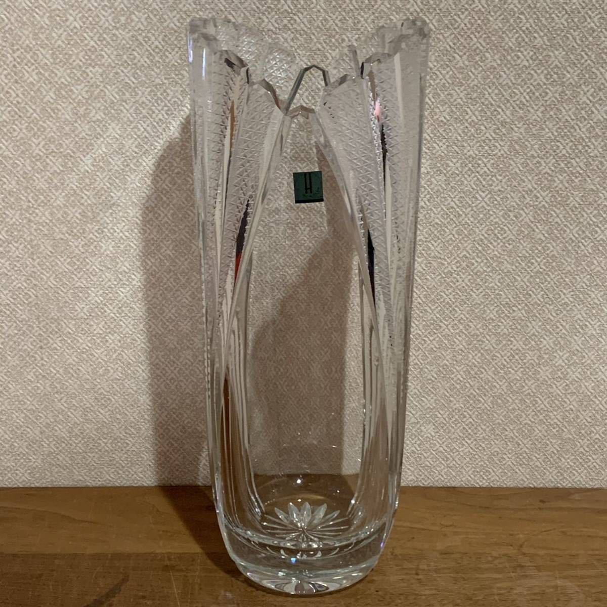レア 未使用 廃盤 HOYA CRYSTAL フラワーベース 花瓶 切子 クリスタル