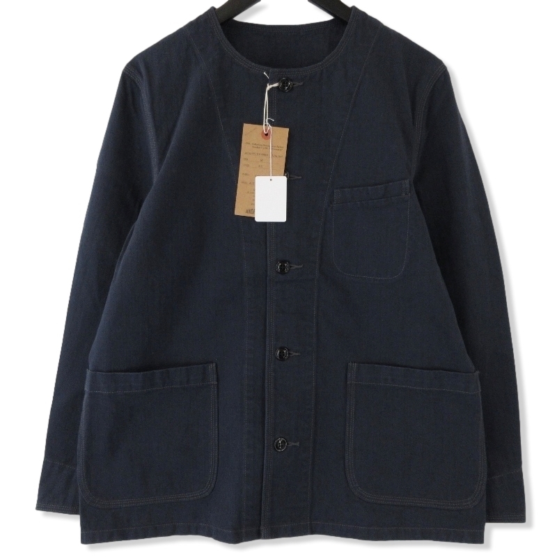 美品 ANDFAMILY アンドファミリー Collarless Herringbone Jacket JK