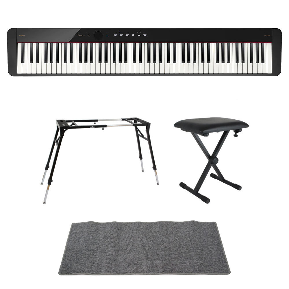 【特価】 s22871 CASIO Privia PX-S1100 BK 電子ピアノ 4本脚型キーボードスタンド キーボードベンチ ピアノマット(グレイ)付きセット カシオ