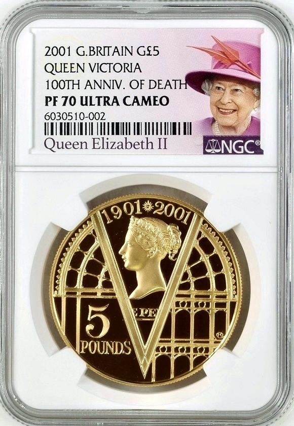 2001年 英国 イギリス ビクトリア女王 没後100年 5ポンド プルーフ 金貨 女王ラベル 人気の製品 NGC ヴィクトリア PF70 ULTRA ヤング CAMEO 全商品オープニング価格特別価格 箱付き