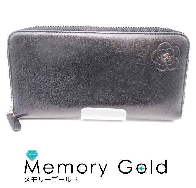 競売 ♪CHANEL A49373 中古品 長財布 ラウンド カメリア ココ