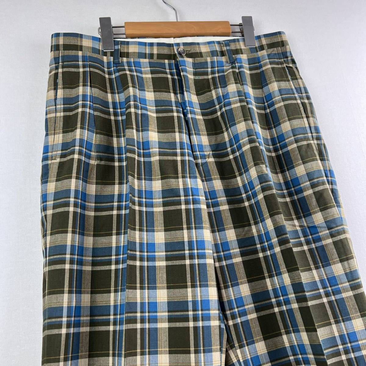 ビンテージ 90s【チェックパンツ】W88 くすみ黄緑 ゆったりめ ビンテージ 90s【チェックパンツ】W88 くすみ黄緑 ゆったりめ