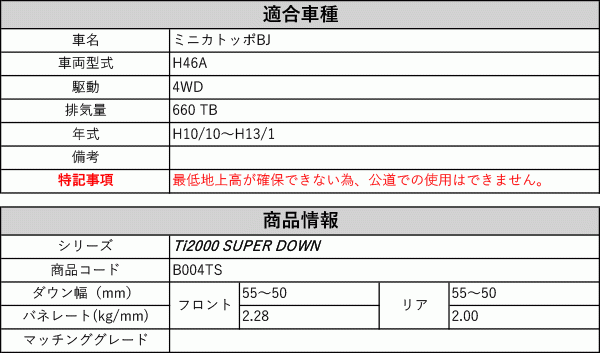 [RS-R_Ti2000 SUPER DOWN]H46A ミニカトッポBJ(4WD_660 TB_H10/10～H13/1)用競技専用ダウンサス[B004TS]_画像2