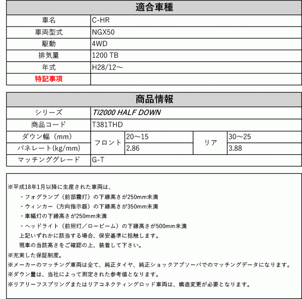 [RS-R_Ti2000 HALF DOWN]NGX50 C-HR_G-T(4WD_1200 TB_H28/12～)用車検対応ダウンサス[T381THD]_画像2