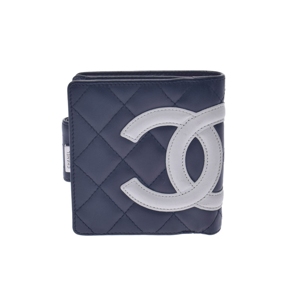 CHANEL シャネル カンボンライン 黒/白 レディース カーフ 二つ折り