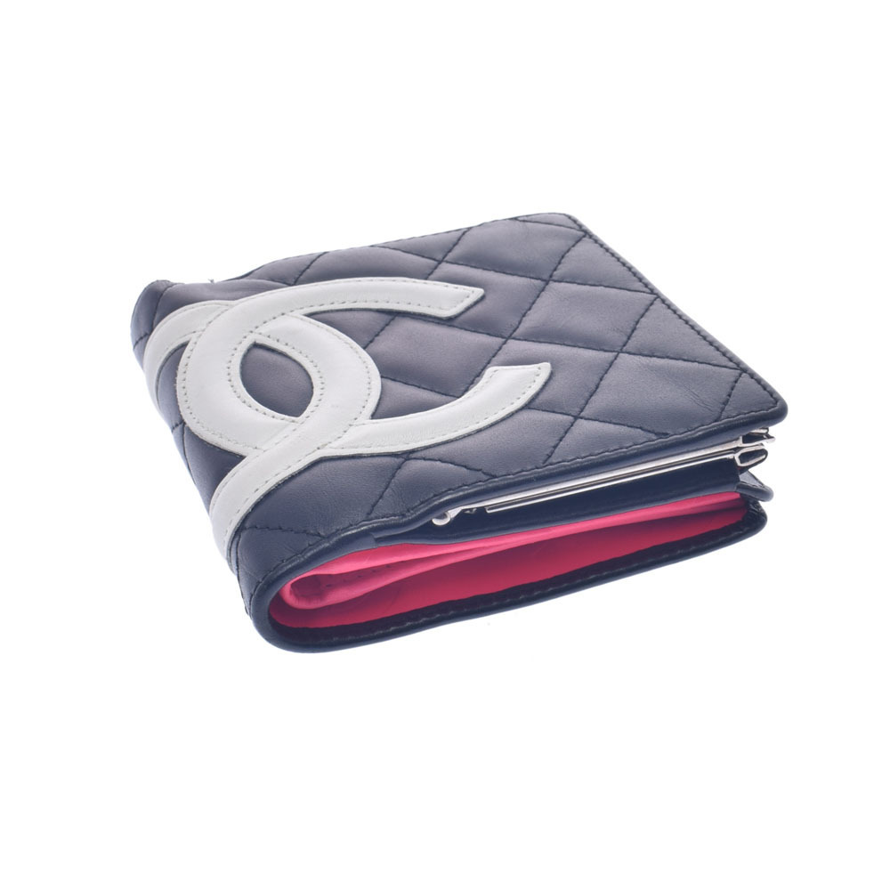 CHANEL シャネル カンボンライン 黒/白 レディース カーフ 二つ折り