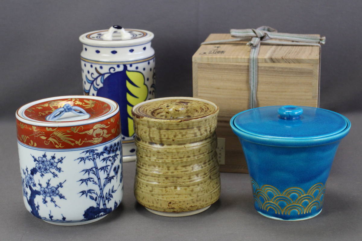 茶道具 水指 4点 まとめて ② / 水差し 共箱 漆器 水器 煎茶道具 和風