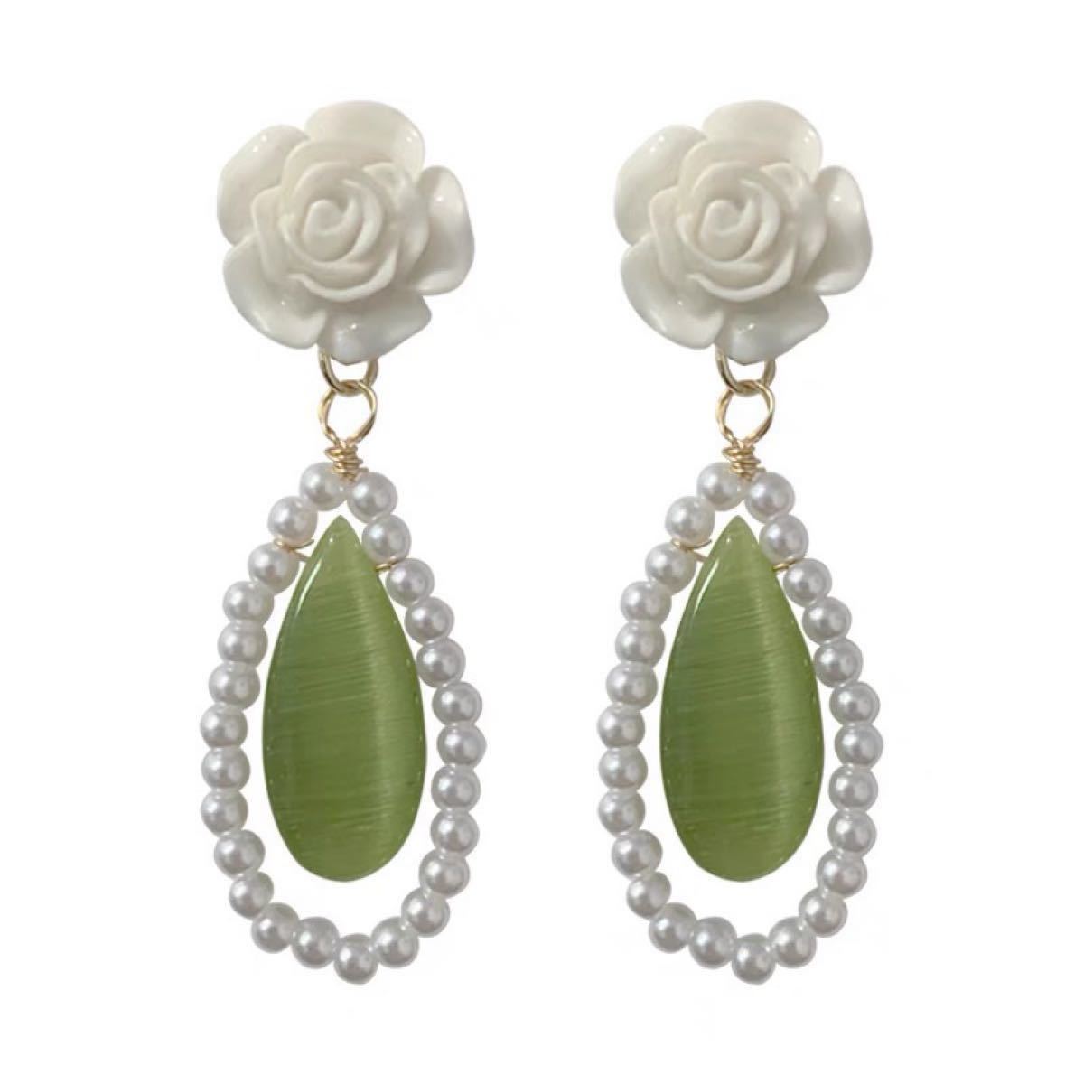 Paypayフリマ ハンドメイド イヤリング ノンホールピアス かわいい パール 小粒 緑 ビジュー 白薔薇 レディース アクセサリー 安い 上品 Paypayフリマ ハンドメイド イヤリング ノンホールピアス かわいい パール 小粒 緑 ビジュー 白薔薇 レディース アクセサリー 安い 上品