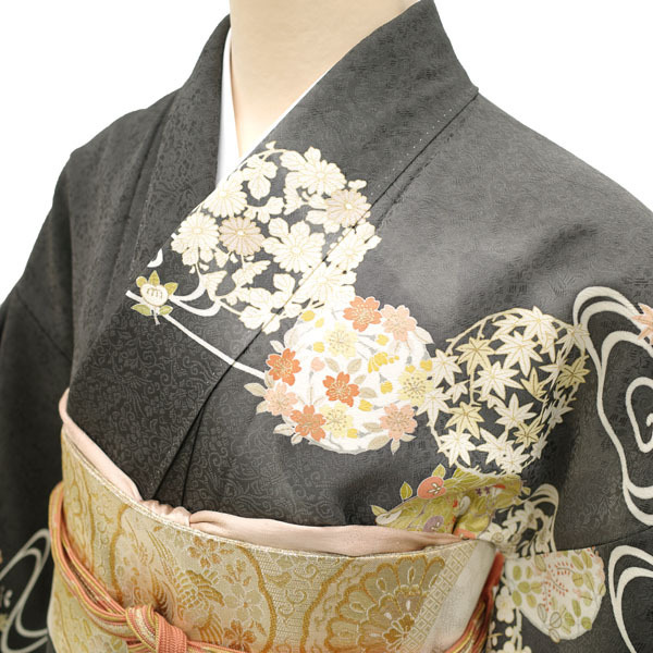 訪問着 着物 金駒刺繍 金彩加工 シックな グレー ぼかし 手染め 四季の