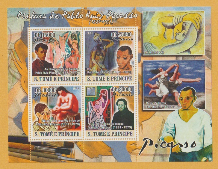 ● 【外国切手・サントメプリンシペ】 パブロ・ピカソ の作品　切手シート ('08)　未使用_画像1