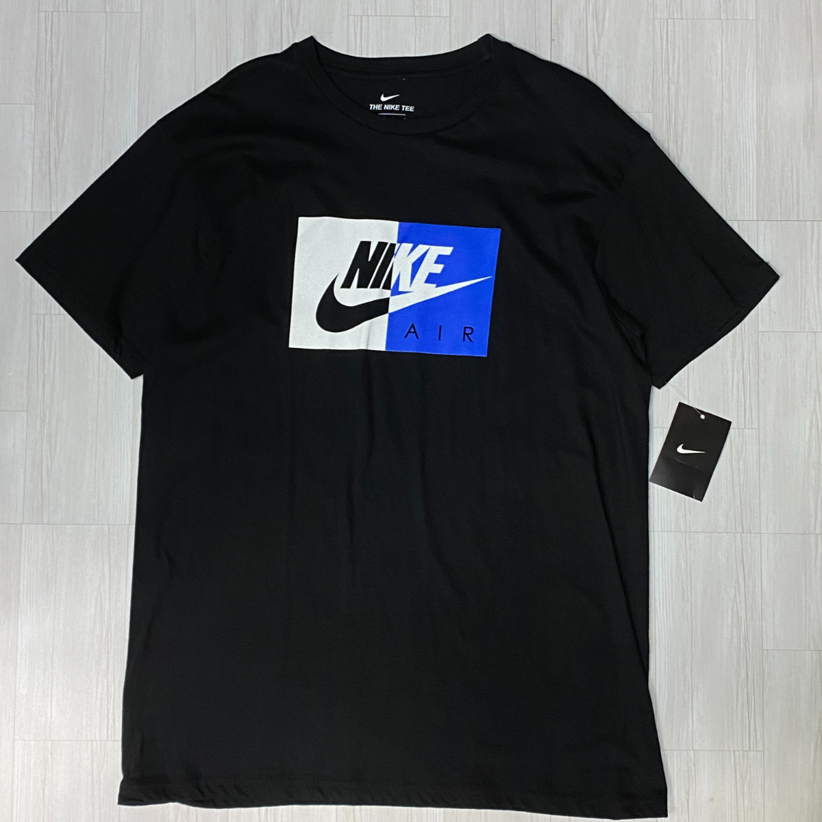 USA正規品 【L】 NIKE ナイキ AIR エア 半袖 ボックスロゴ クルーネック Tシャツ スタンダードフィット スウッシュ 黒 (NK3) 米国規格_画像1