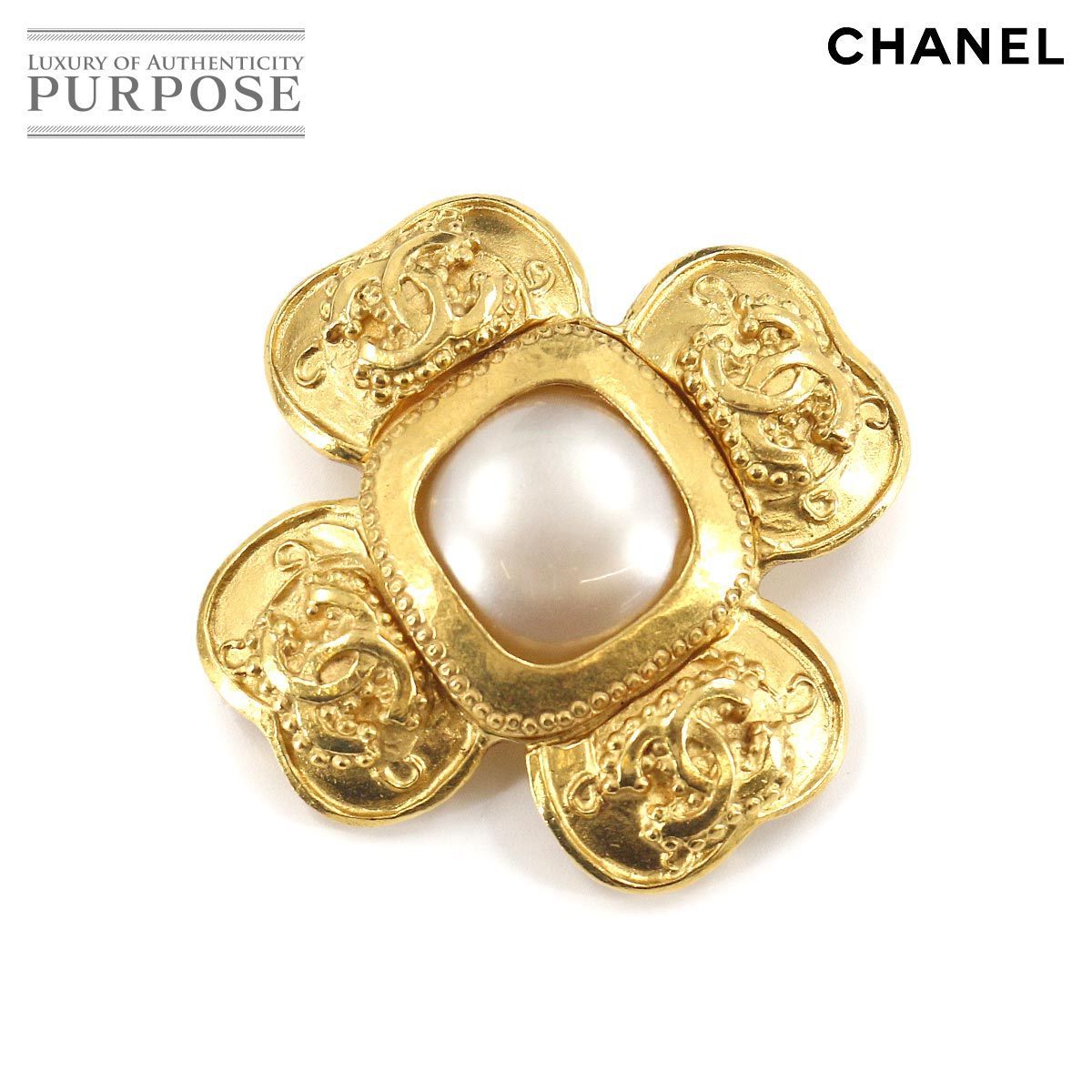 シャネル CHANEL クローバー フェイクパール ココマーク ブローチ