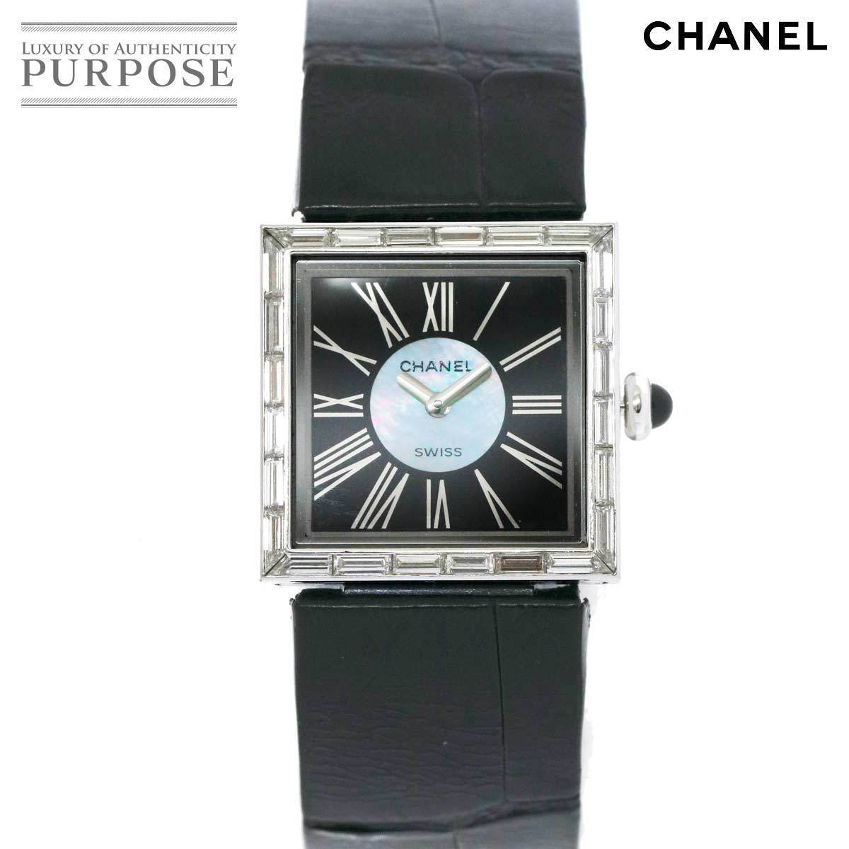 シャネル CHANEL マドモアゼル H0106 ダイヤベゼル ヴィンテージ レディース 腕時計 ブラック ホワイトシェル 文字盤 K18WG 90118489