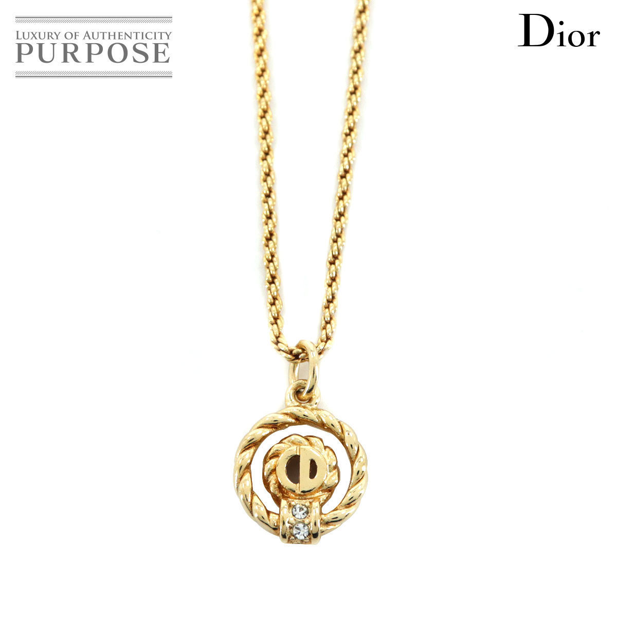 クリスチャン ディオール Christian Dior CD ロゴ ラインストーン ネックレス ゴールド アクセサリー Necklace 90130675
