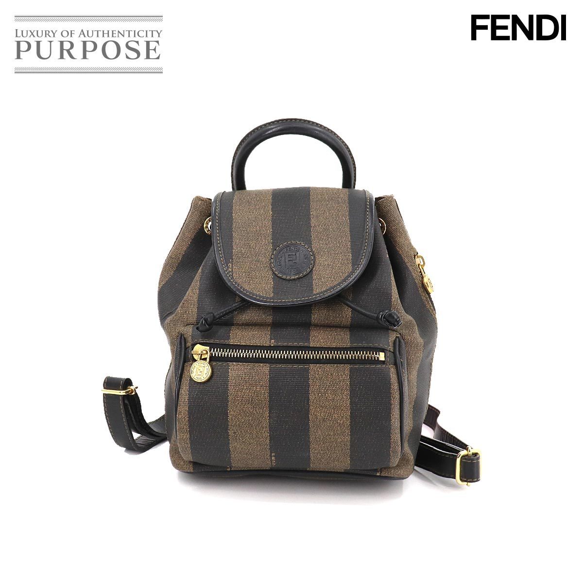 【本物新品保証】 フェンディ FENDI 90143381 Backpack Pecan 金具 ゴールド ブラック ブラウン レザー PVC リュックサック バックパック ペカン その他