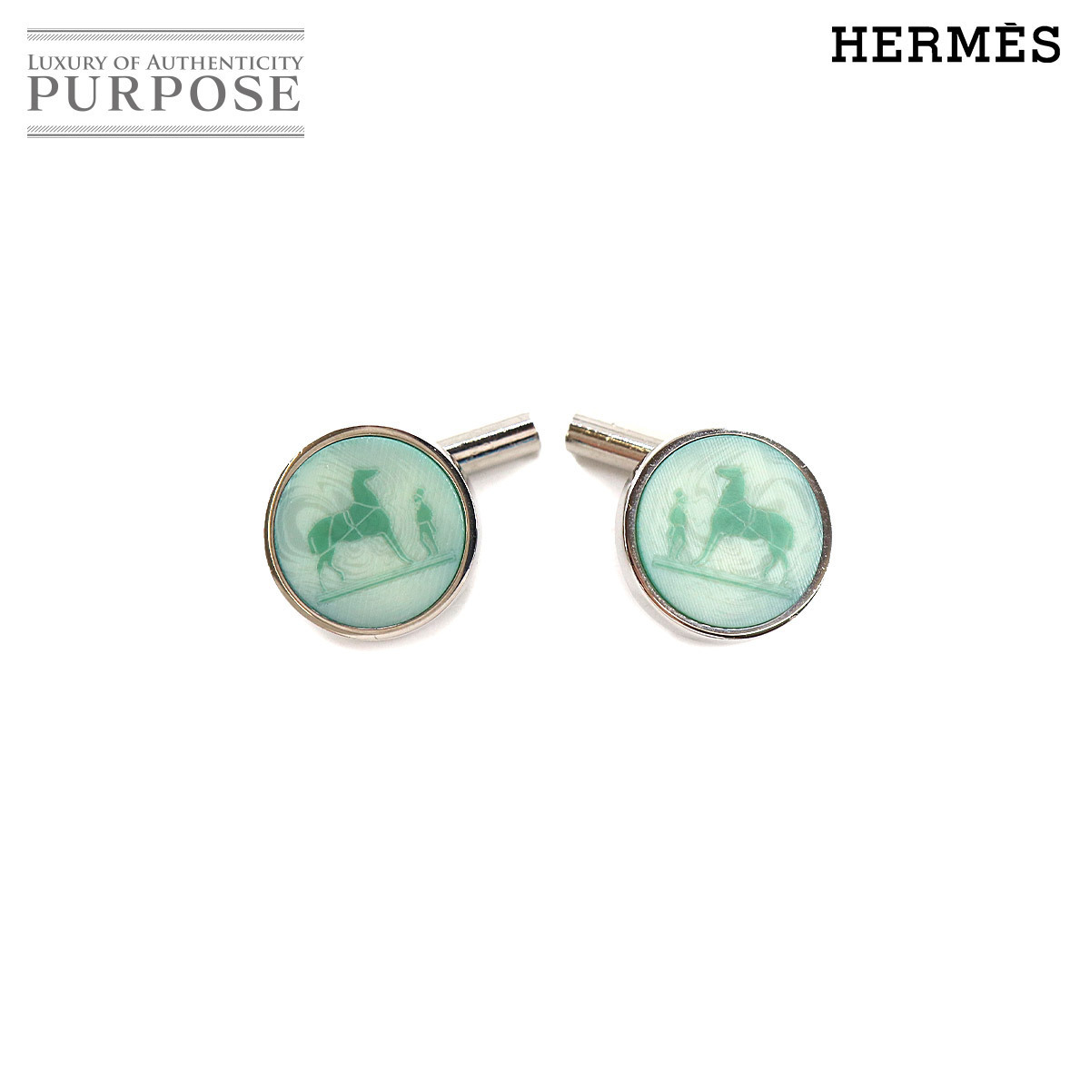 エルメス HERMES コロゾ カフス グリーン シルバー ラウンド型