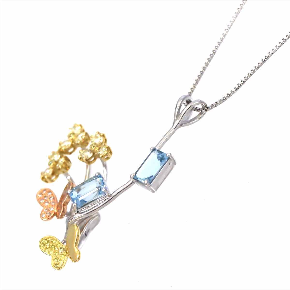 アクアマリン 1.03ct ダイヤ K18 WG YG PG ネックレス 45cm ホワイト