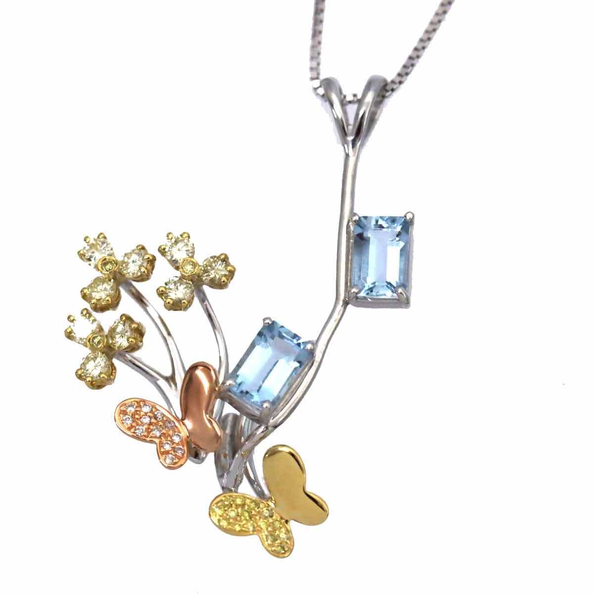 アクアマリン 1.03ct ダイヤ K18 WG YG PG ネックレス 45cm ホワイト