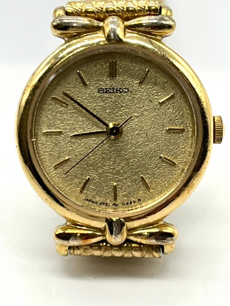 不動】SEIKO レディース ゴールド クォーツ腕時計 2P21-0260 不動】SEIKO レディース ゴールド クォーツ腕時計 2P21-0260
