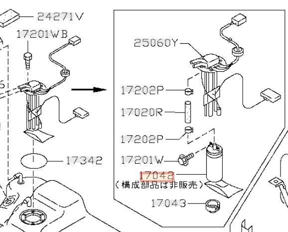 【1年10000km保証 高品質】日産 シルビア S13 PS13 KPS13 インタンク式 燃料ポンプ フューエルポンプ 17042-35F00 17042-35F05 17042-73L02_画像2