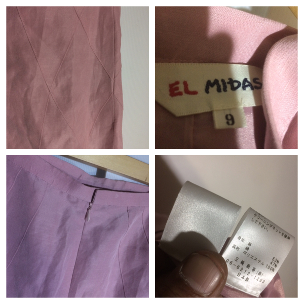 EL MIDAS エルミダ 三崎商事 日本製 アーガイル模様切替 麻絹 シルク ロングスカート ピンク 9 約67cm_画像3