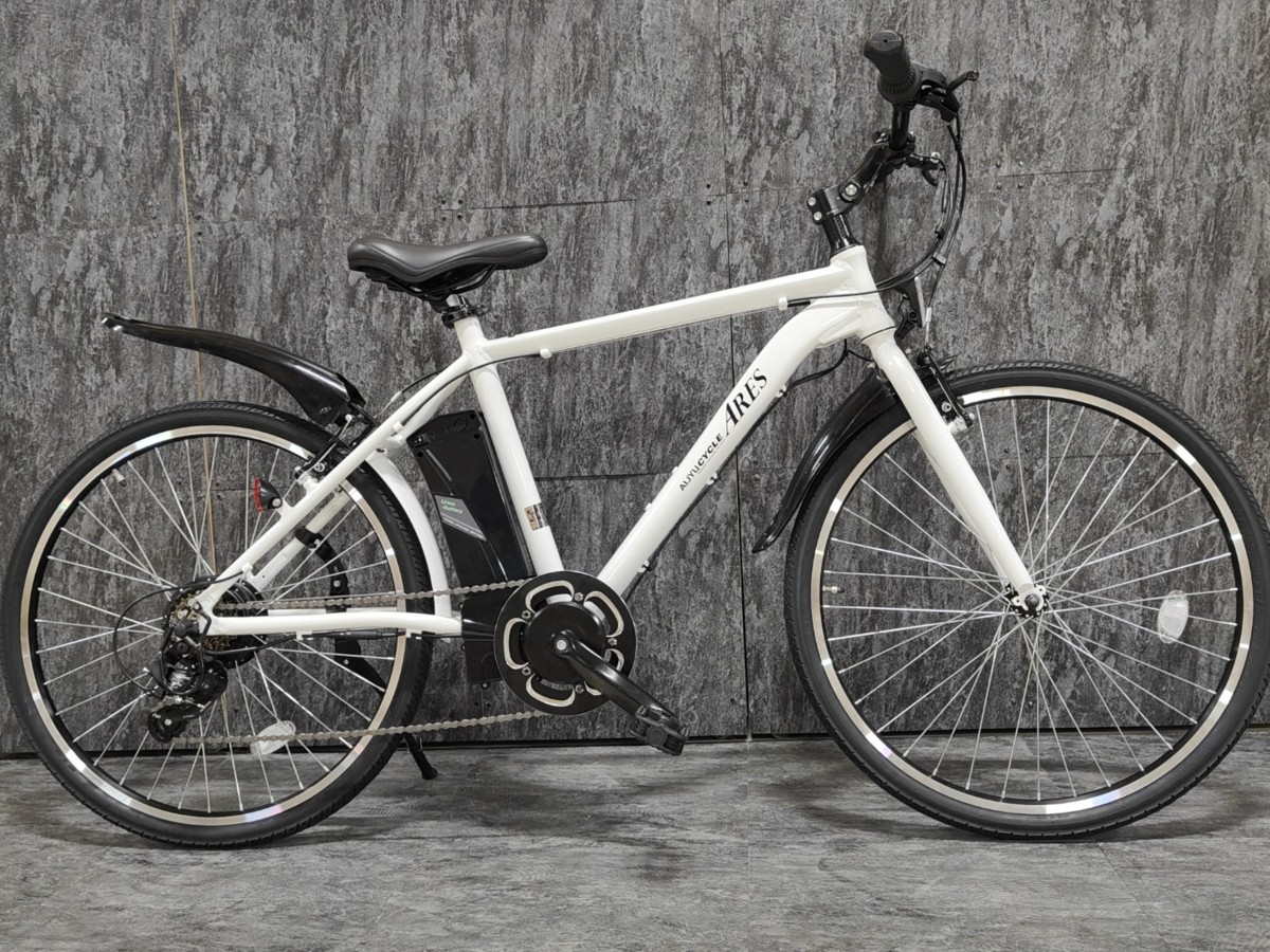 アウトレット品 未使用 買収 26インチ電動アシストクロスバイク自転車 アレス 激安通販 シマノ外装6段変速 軽量アルミフレーム SK5920 ホワイト