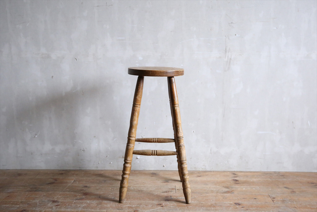 英国アンティーク 木製スツール/丸イス椅子/チェア/花台/飾り棚 