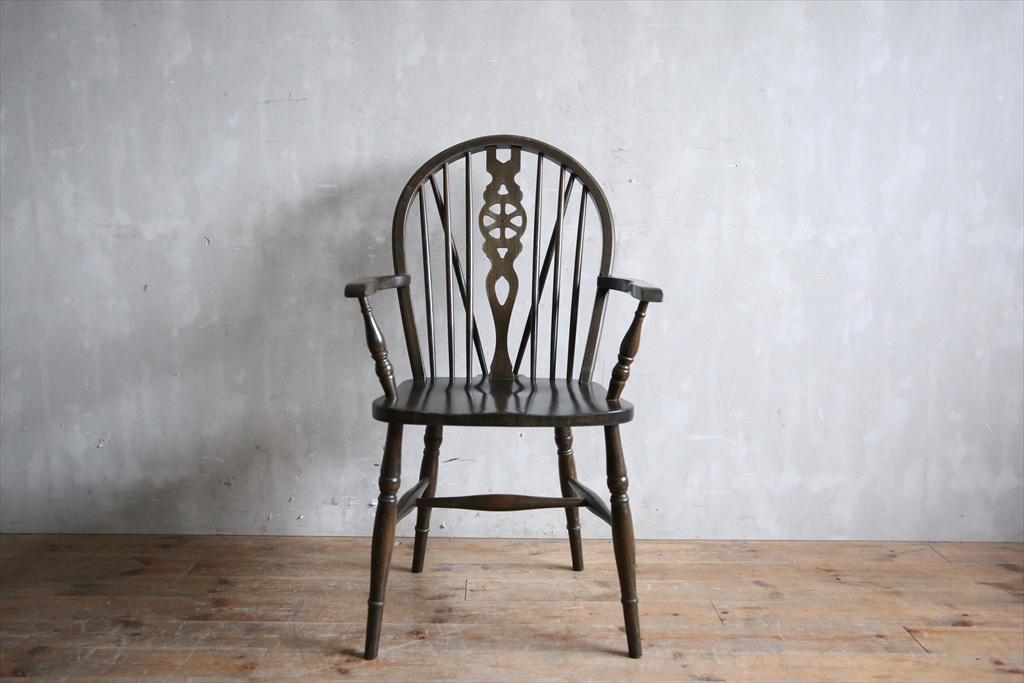 英国アンティーク 木製ダイニングアームチェア/サロンイス/肘掛け椅子 