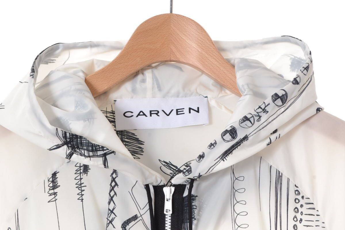 美品 CARVEN ハンドイラスト ナイロンブルゾン 34 ホワイト カルヴェン KL4QLKBA09_画像3