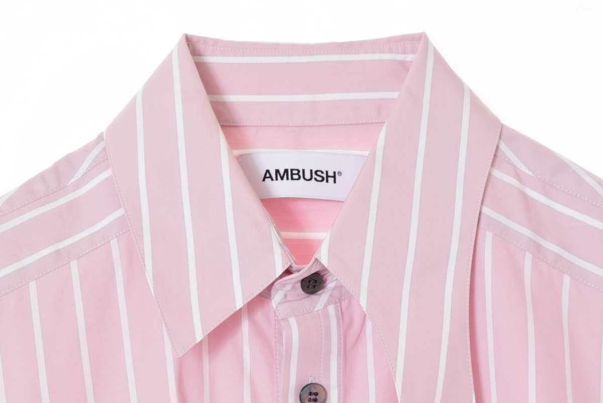 美品 AMBUSH ストライプ 半袖 シャツ 1 ライトピンク アンブッシュ KL4QCSUA59_画像3