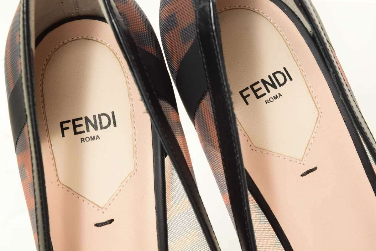 美品 FENDI コリブリ ミディアムヒール メッシュパンプス 40/27cm ブラック フェンディ KL4CULPH28_画像10