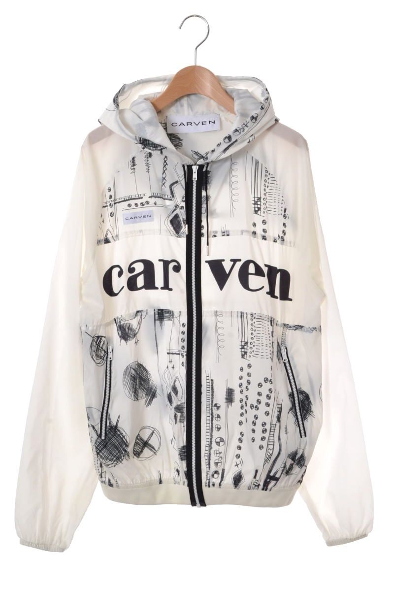 美品 CARVEN ハンドイラスト ナイロンブルゾン 34 ホワイト カルヴェン KL4QLKBA09_画像1