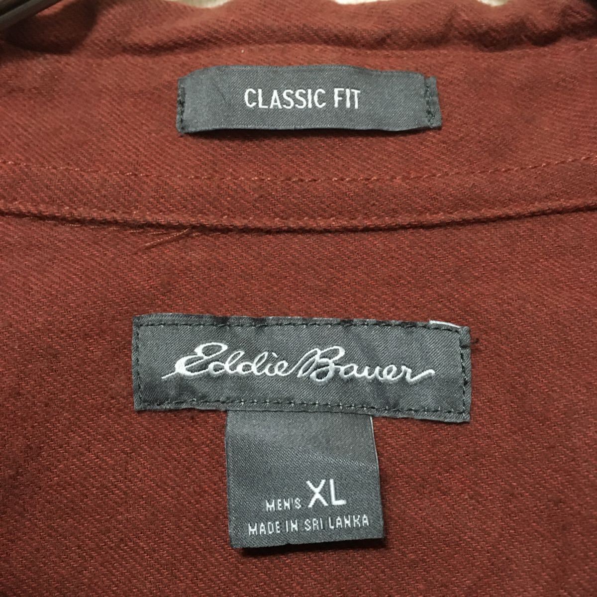 Eddie Bauer　エディバウアー　ワンポイントロゴ　ボタンダウンシャツ　BDシャツ　長袖シャツ　クラシックフィット　XL　エンジ