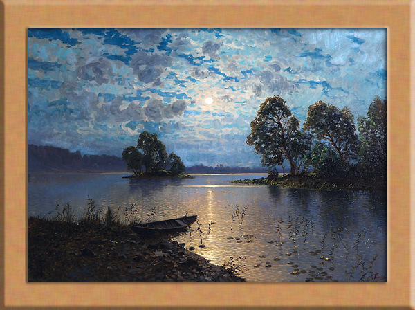 PayPayフリマ｜月光がある湖の風景画 A4 フィンランド