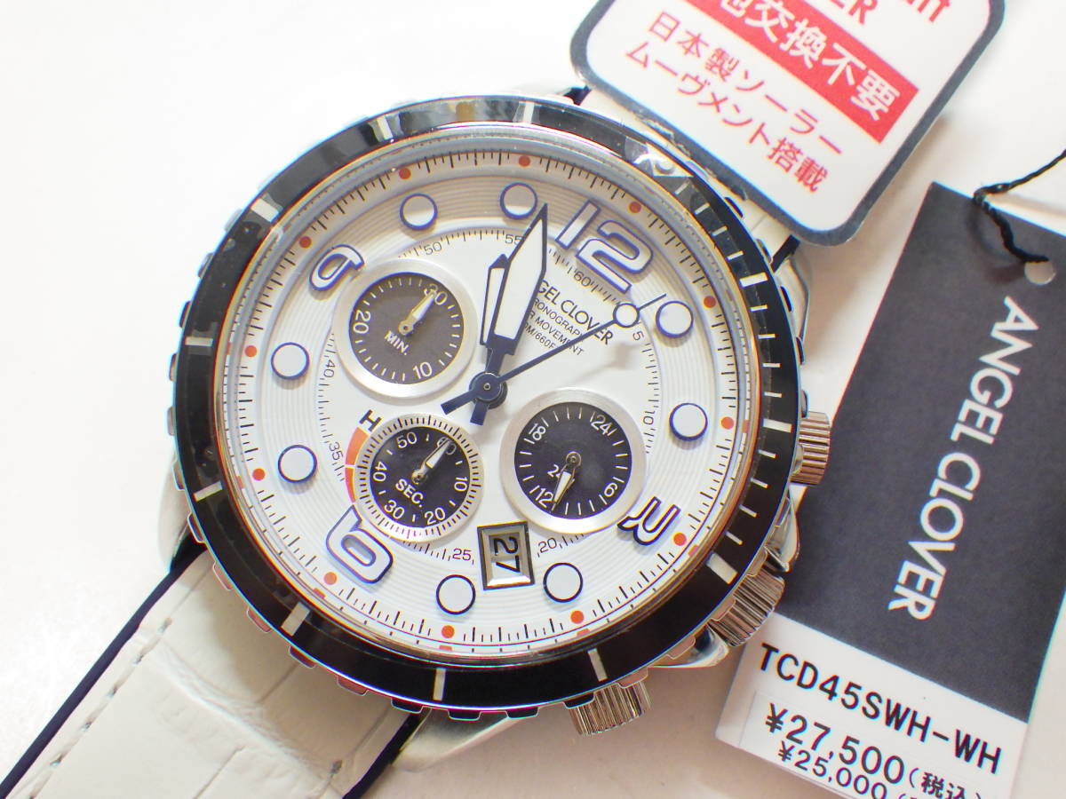 エンジェルクローバー ソーラー クロノグラフ腕時計 TCD45SWH-WH #289_画像1