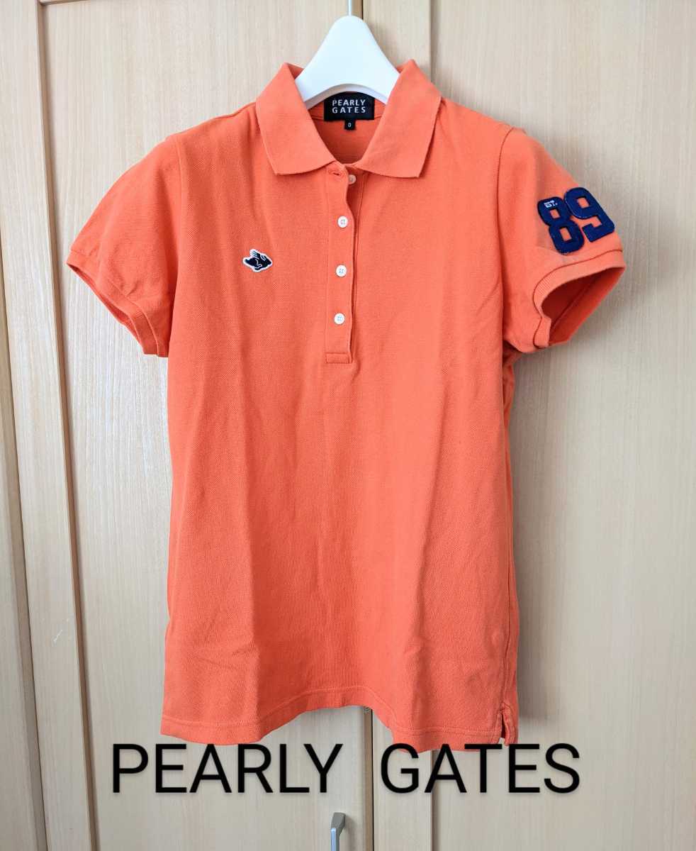 PayPayフリマ｜PEARLY GATES レディース0 パーリーゲイツ 半袖 ゴルフ カノコ ポロシャツ ブランドロゴ刺繍 S相当 日本製 正規品  オレンジ