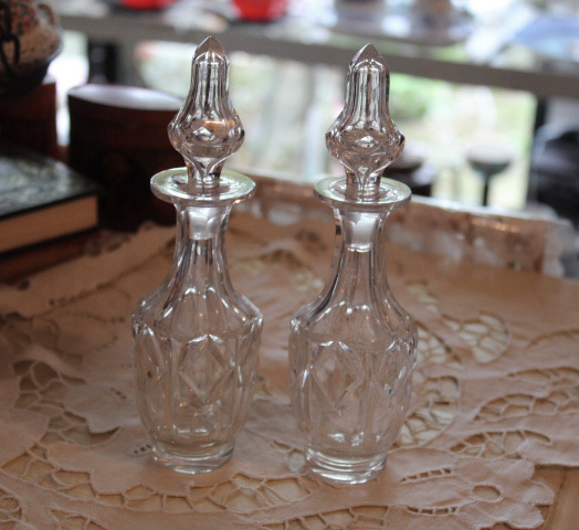  Vintage античный [ crystal стекло уксус масло бутылка 2 шт ] приправа маленький бутылка пуховка .-m бутылка 