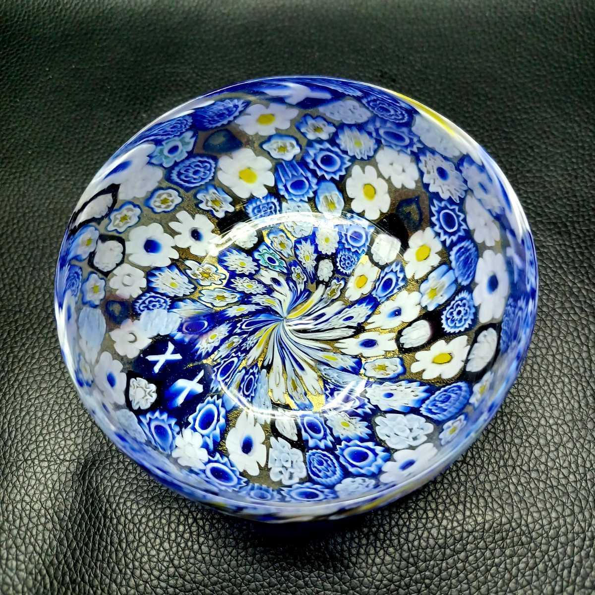 MURANO】ITALY☆ムラノ 金彩 ブルー ミルフィオリ お碗 MURANO】ITALY☆ムラノ 金彩 ブルー ミルフィオリ お碗