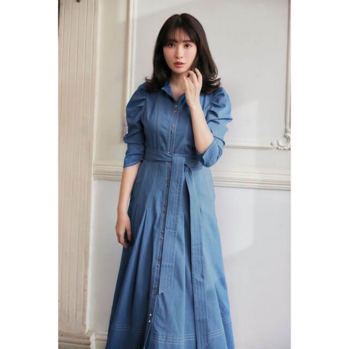 her lip to＊デニムパフボリュームスリーブドレス完売品Denim-Trimmed Volume Sleeve Dress