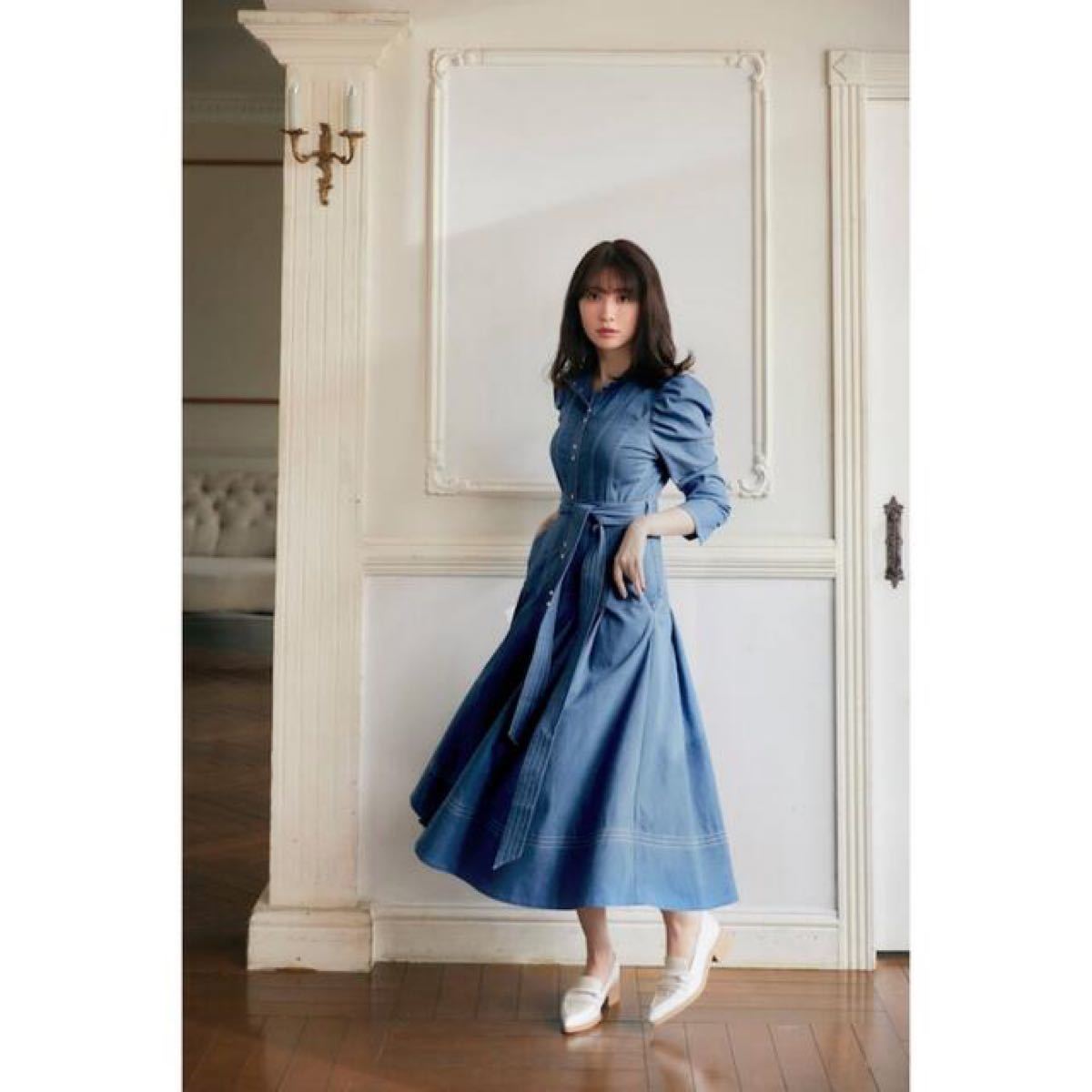 her lip to＊デニムパフボリュームスリーブドレス完売品Denim Trimmed Volume Sleeve Dress