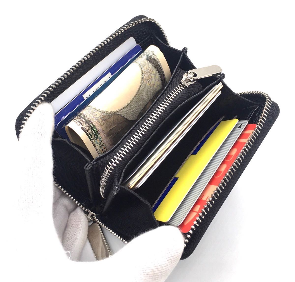 ミニ財布 コインケース カードケース 小銭入れ メンズ レディース 黒 ブラック スリムなのに大容量 ラウンドファスナー