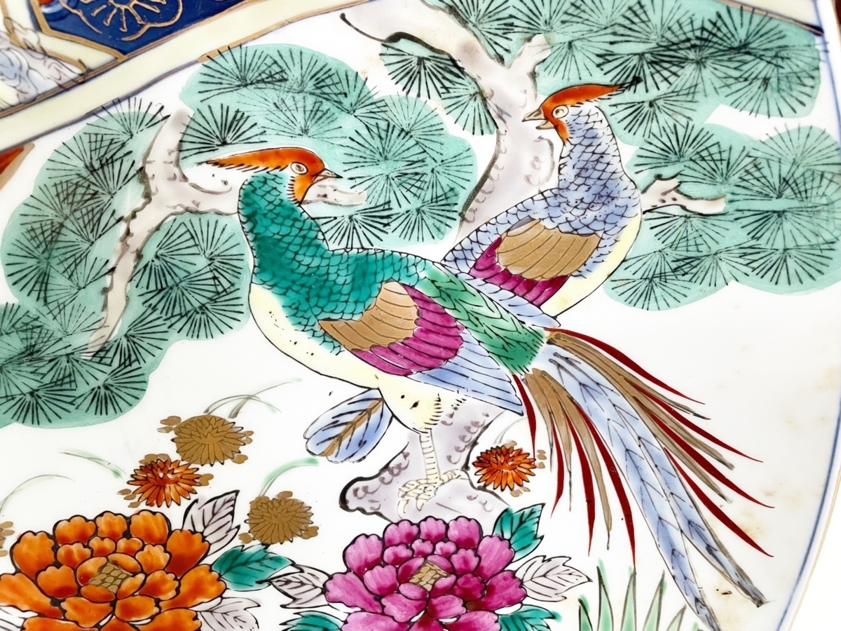 美術品　肥前国 有田焼 徳窯 　彩色色絵　花鳥図　大皿　皿鉢　 （二階？）_画像3