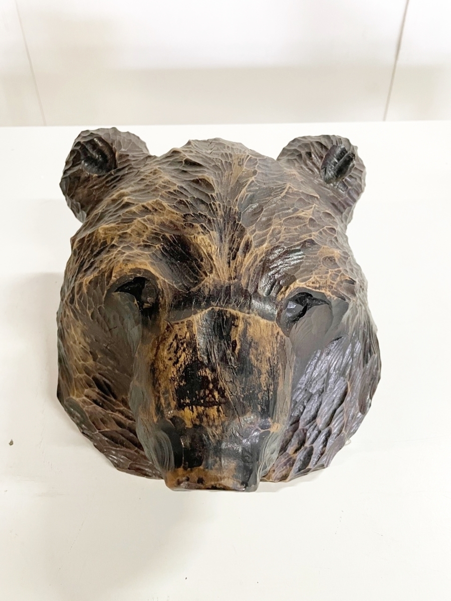 木彫 熊頭 彫刻 木彫 工芸品 置物 飾り物 インテリア